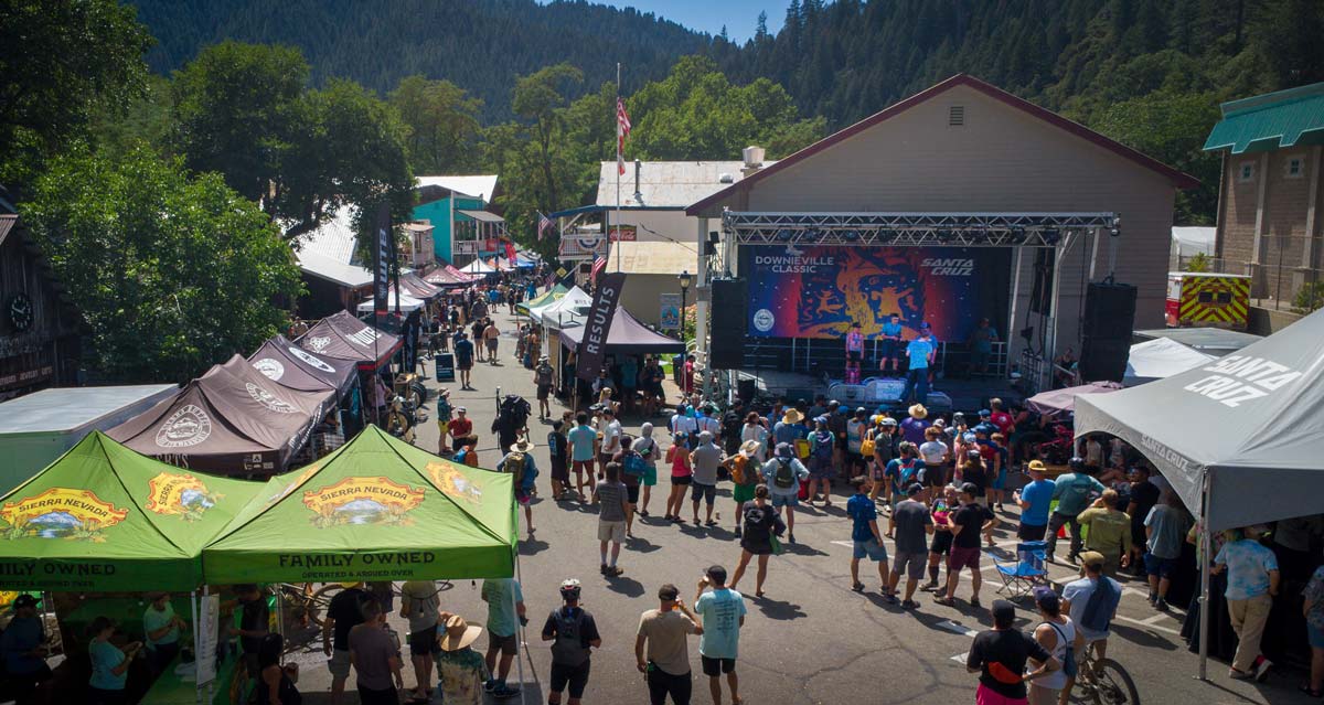 Downieville Classic downtown festival stage and crowd