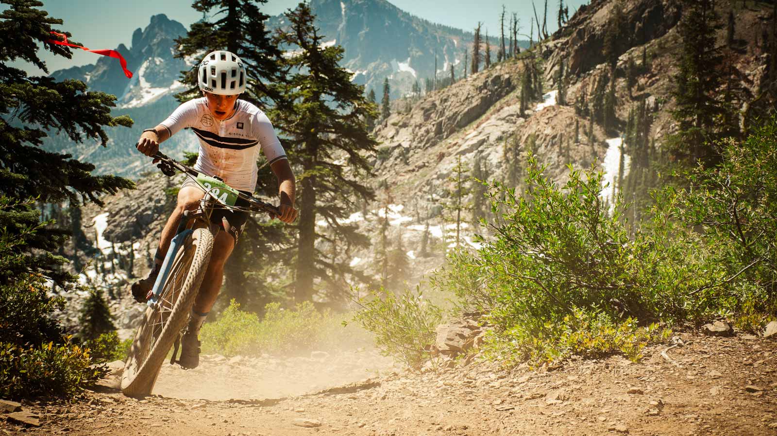 mountain bike racer on the sierra crest